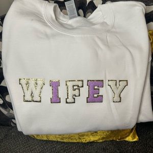 custom chenille letter wifey sweatshirt
